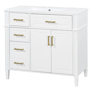 Bathroom Vanity With Sink, 4 Drawers (1 Flip Drawer), 2 Doors & Adjustable Shelf - White