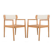 Creative Braided Acacia Wood Outdoor Dining Table And Chairs With Armrests (Set of 2) - Teak / White