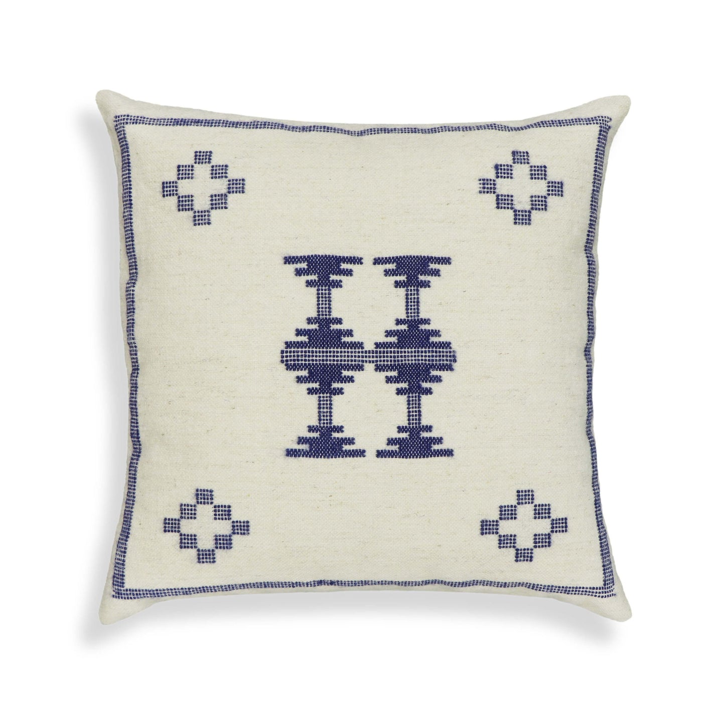 Aztec - 20" Square Accent Cushion Cover - Cream / Indigo