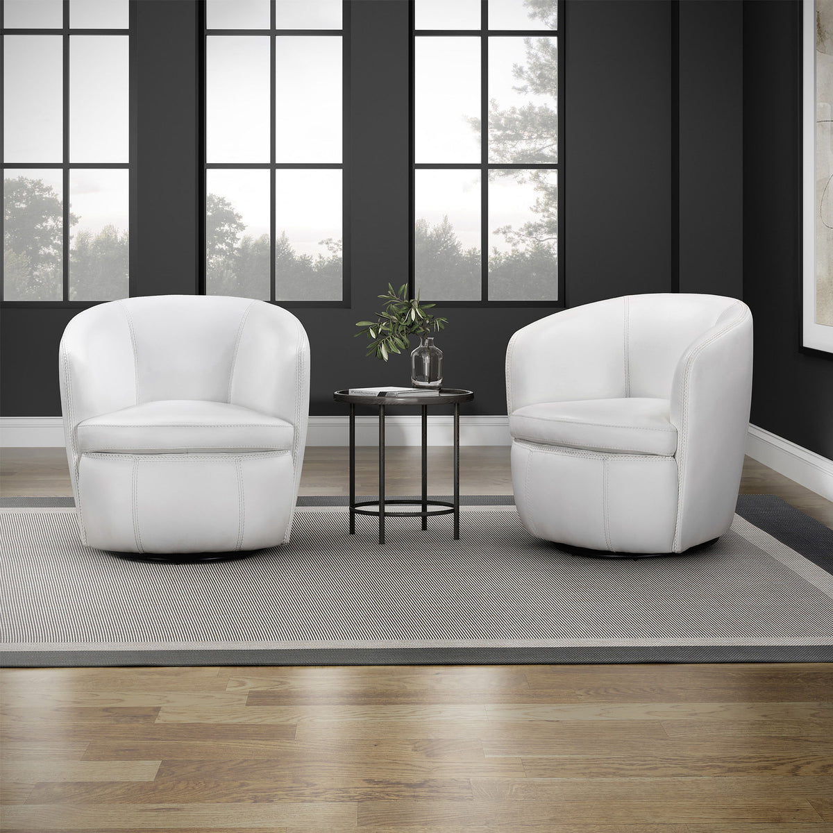 Barolo - 100% Italian Leather Swivel Club Chair (Set of 2)