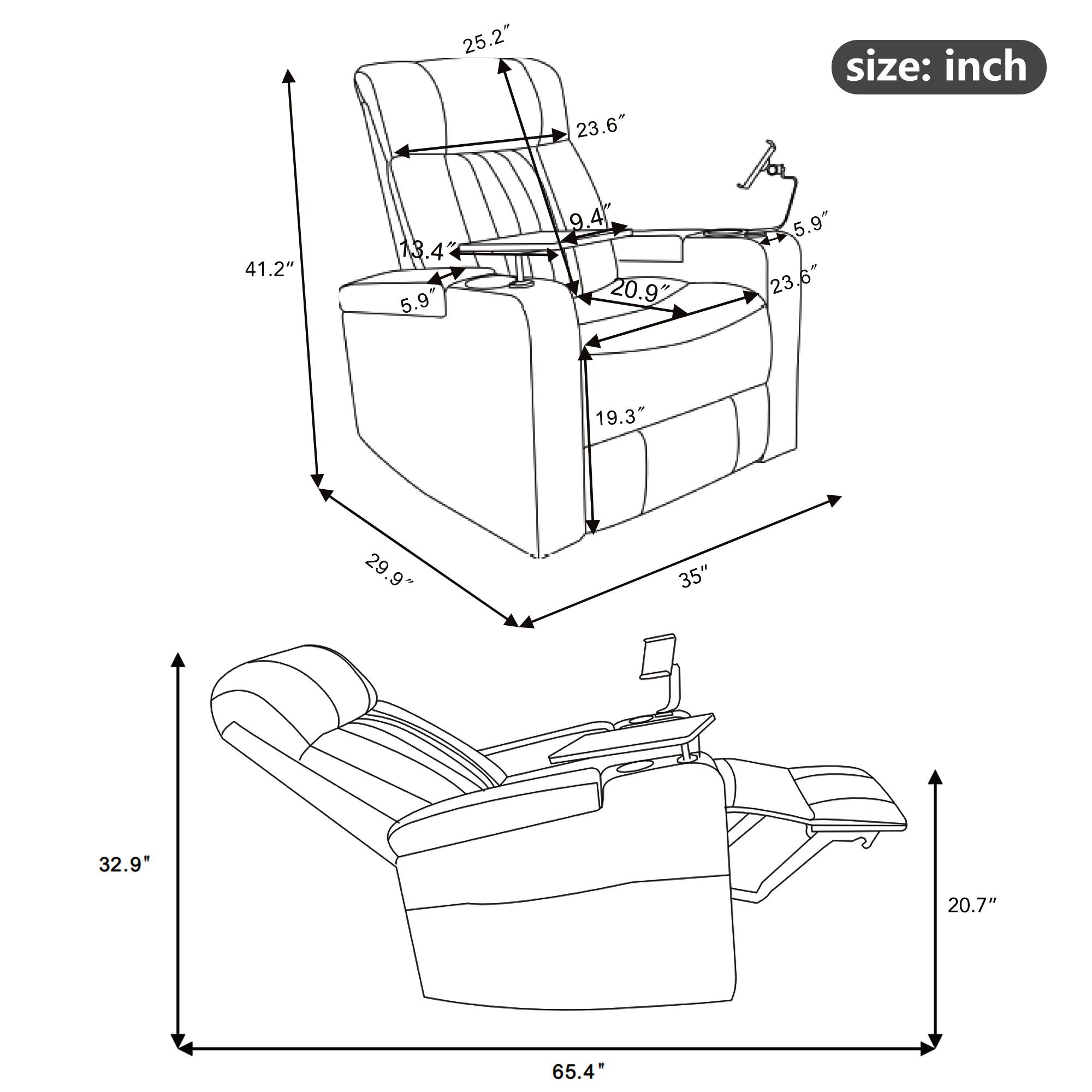 Premium Power Recliner & Storage Arms, Cupholders, Swivel Tray Table And Cell Phone Stand - Black