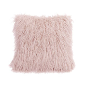 Mongolian Fur - Faux Fur Throw Pillow - Blush