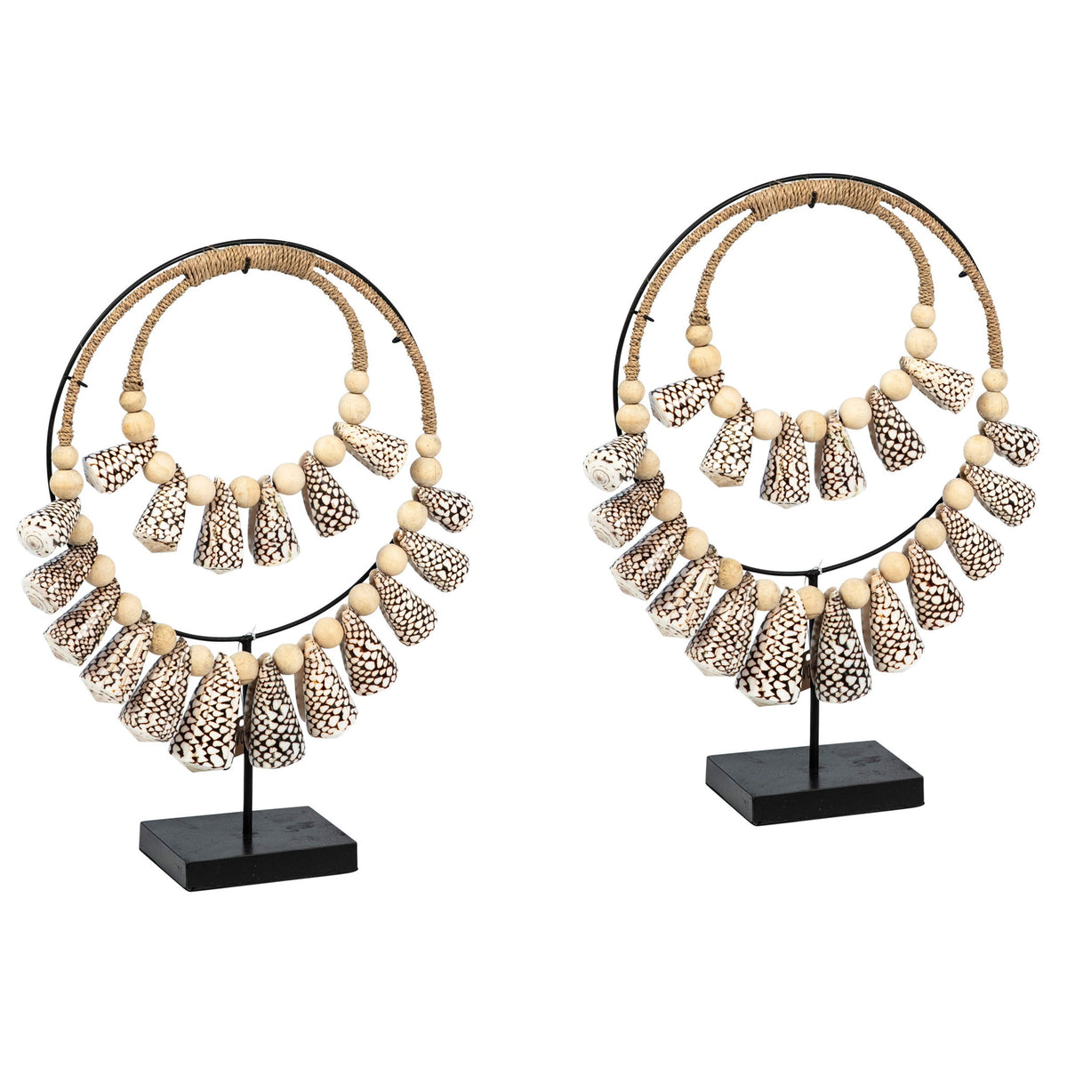 Leia - Decorative Necklace (Set of 2) - Black And Natural Shells