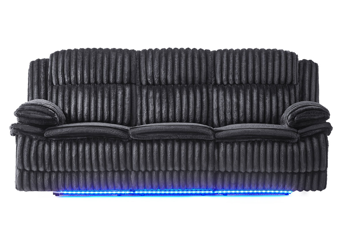 U8686 - Power Reclining Sofa With LED & Power Console Reclining Loveseat With LED & Power Recliner - Black