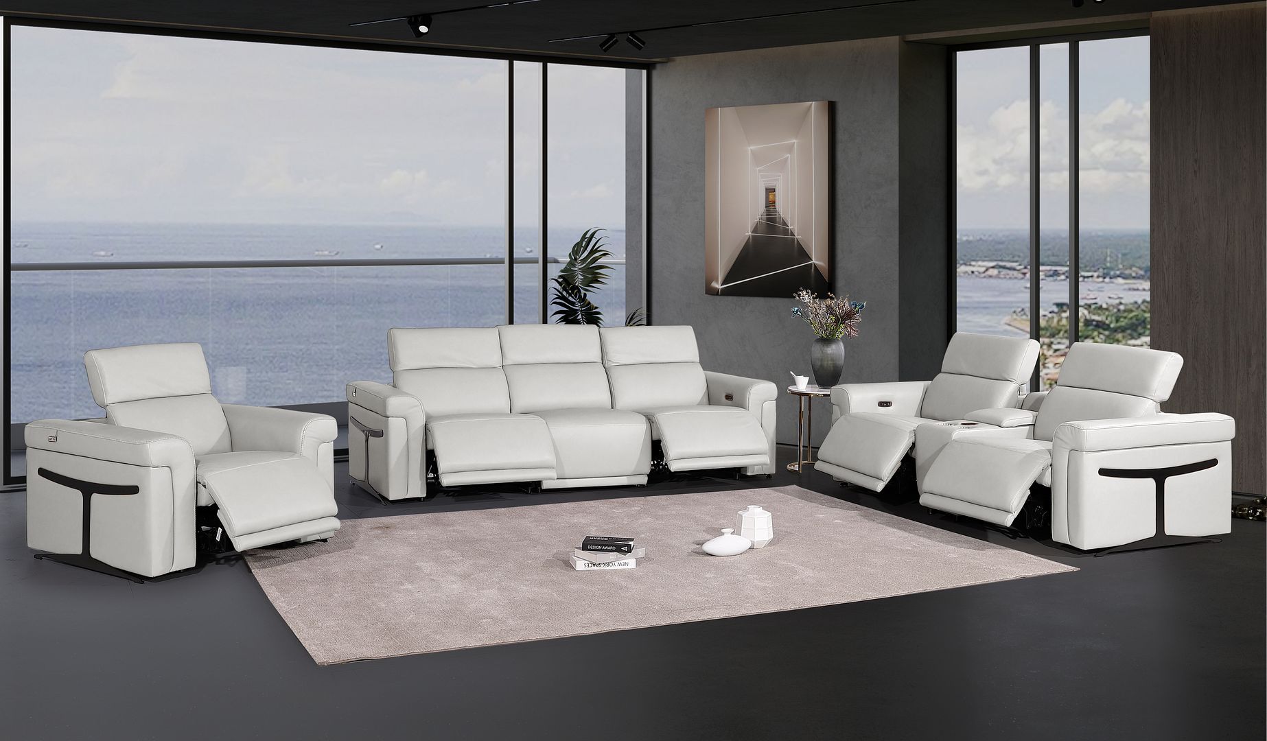 1126 - 7-Piece Modular Power Reclining Sofa, Loveseat & Chair Set In With 5 Power Recliners & Power Headrests