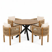 5 Piece Outdoor Dining Set With Round Table And 4 Wrapped Chairs - Black / Brown / Teak