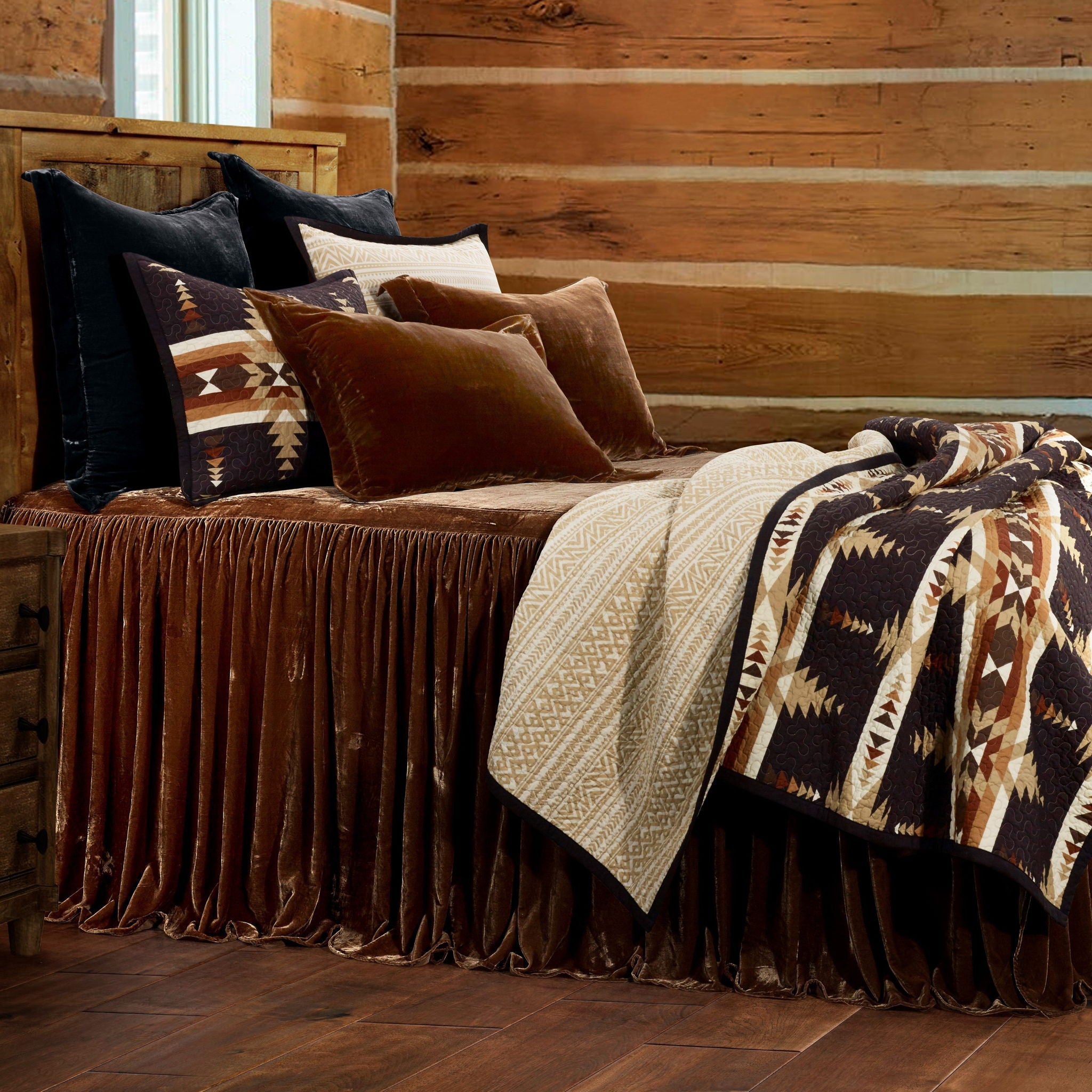 Stella - Twin Faux Silk Velvet Bedspread Set (Set of 2) - Copper Brown