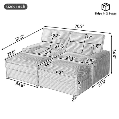 Convertible Loveseat Sofa With Storage And USB Ports - Green
