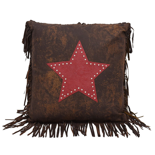 Cheyenne - Fringed Star Throw Pillow - Red