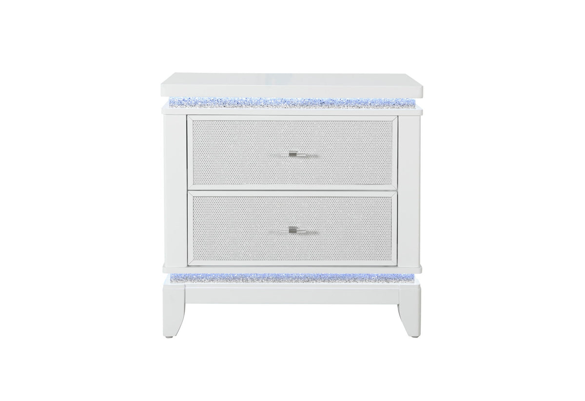 Alina - Nightstand With Cooler, LED, Speaker And USB - White