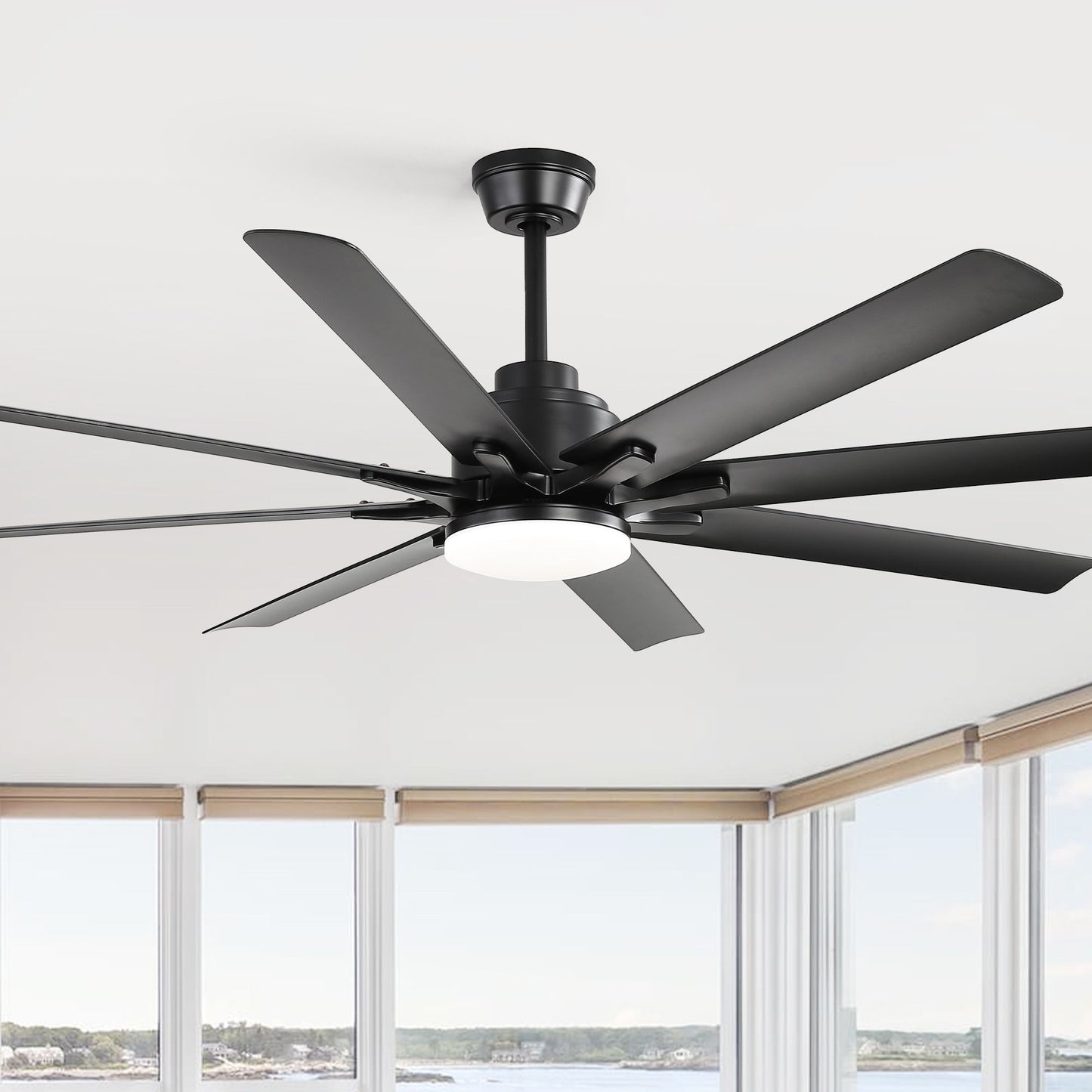 Smart Ceiling Fan With 8 Blades, Voice Remote Control, 6 Wind Speeds, Reversible DC Motor, 3 Color Lighting - Black
