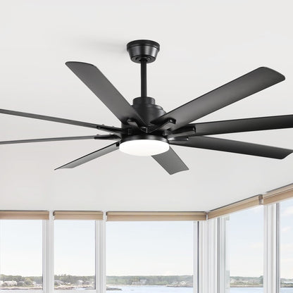 Smart Ceiling Fan With 8 Blades, Voice Remote Control, 6 Wind Speeds, Reversible DC Motor, 3 Color Lighting - Black