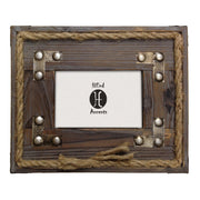 Picture Frame - 4" x 6" Wooden Metal Stripes & Rope Picture Frame  - Multi