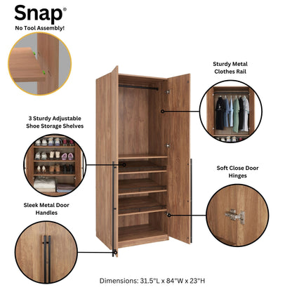 Lee - Free Standing Wardrobe Closet With Adjustable Shoe Shelves