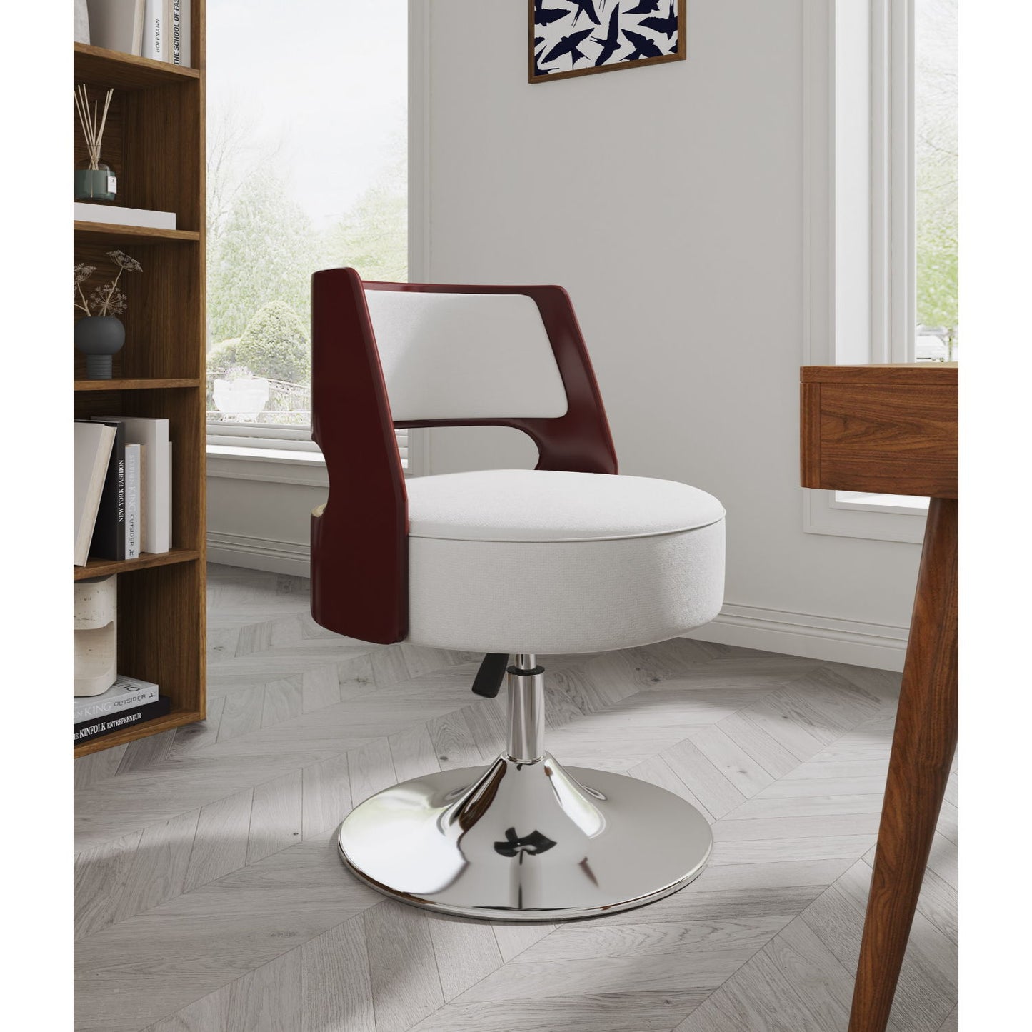 Salon - Swivel Lounge Chair 2 Tone Design With Adjustable Height And Full Swivel For Living Room - White