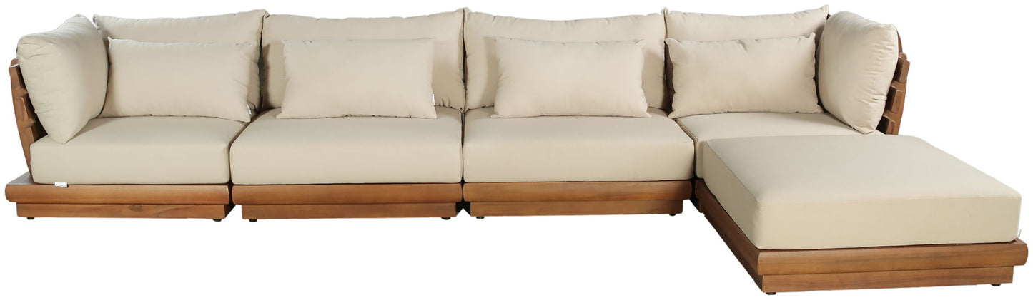 Mirella - 5 Piece Water Resistant Fabric Upholstered Outdoor Patio Modular Sectional